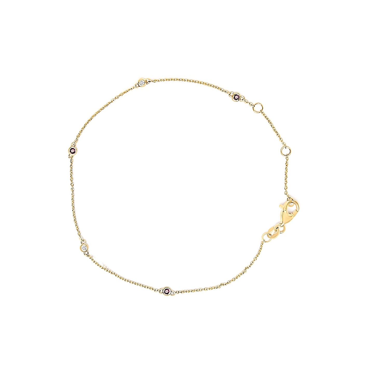 14K Yellow Gold Alternating Red Ruby and White Diamond Bezel Station Chain Bracelet (I-J Color, SI2-I1 Clarity) - 7.5" Inches Bids.com