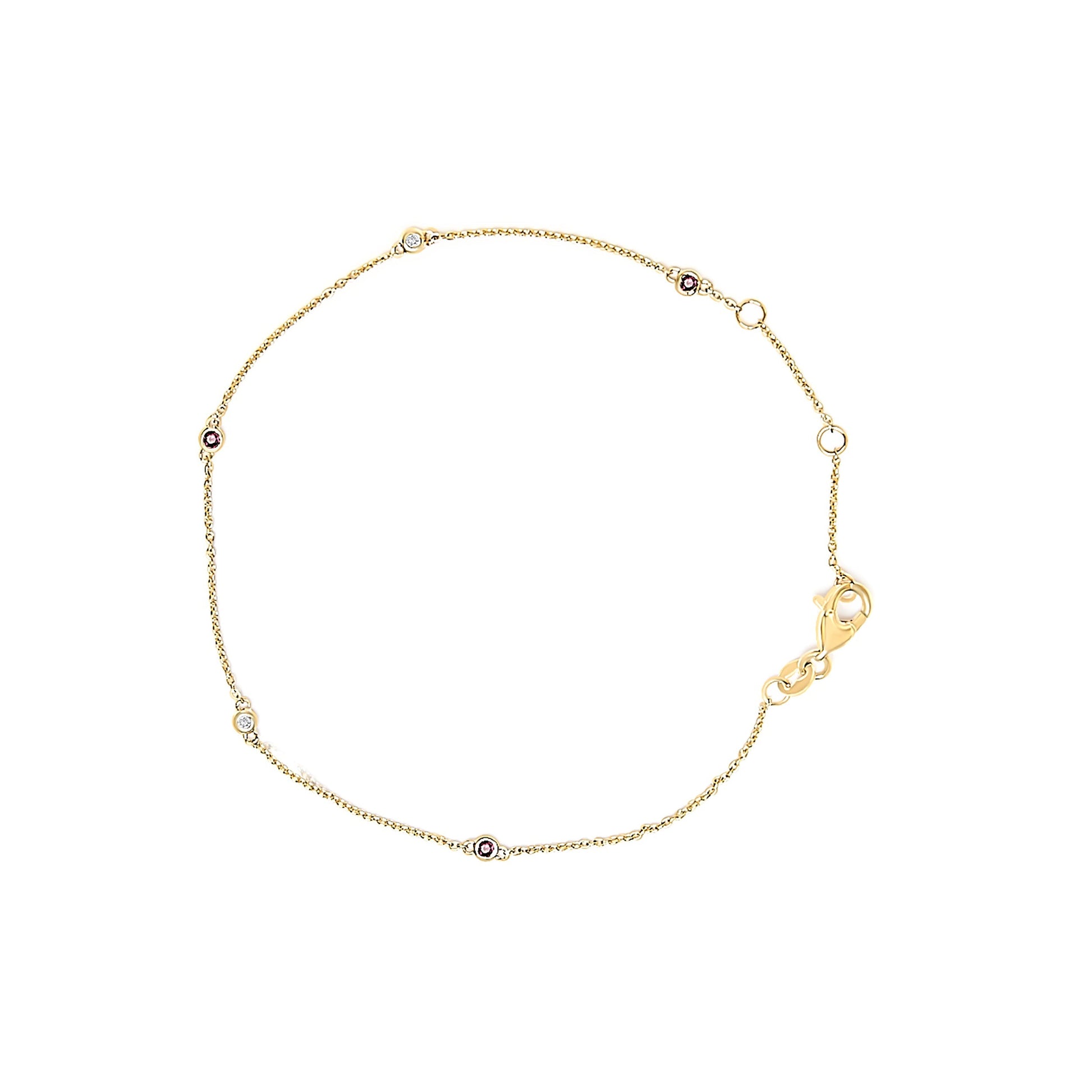 14K Yellow Gold Alternating Red Ruby and White Diamond Bezel Station Chain Bracelet (I-J Color, SI2-I1 Clarity) - 7.5" Inches Bids.com
