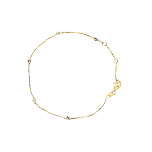 14K Yellow Gold Alternating Red Ruby and White Diamond Bezel Station Chain Bracelet (I-J Color, SI2-I1 Clarity) - 7.5" Inches Bids.com