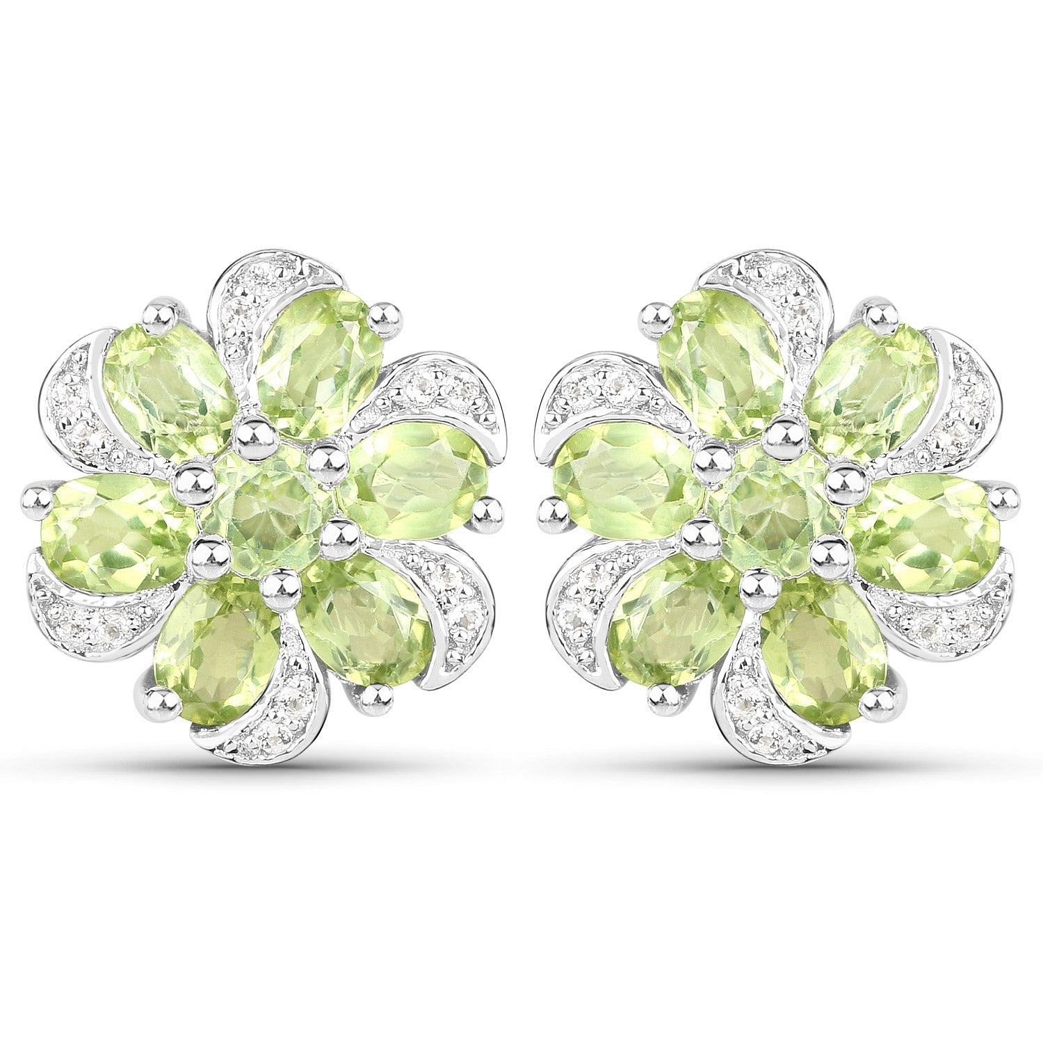 8.04 Carat Genuine Peridot and White Topaz .925 Sterling Silver 3 Piece Jewelry Set (Ring, Earrings, and Pendant w/ Chain) Bids.com
