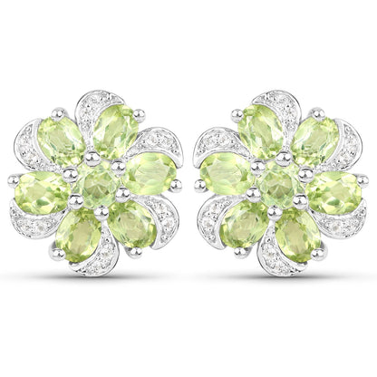 8.04 Carat Genuine Peridot and White Topaz .925 Sterling Silver 3 Piece Jewelry Set (Ring, Earrings, and Pendant w/ Chain) Bids.com
