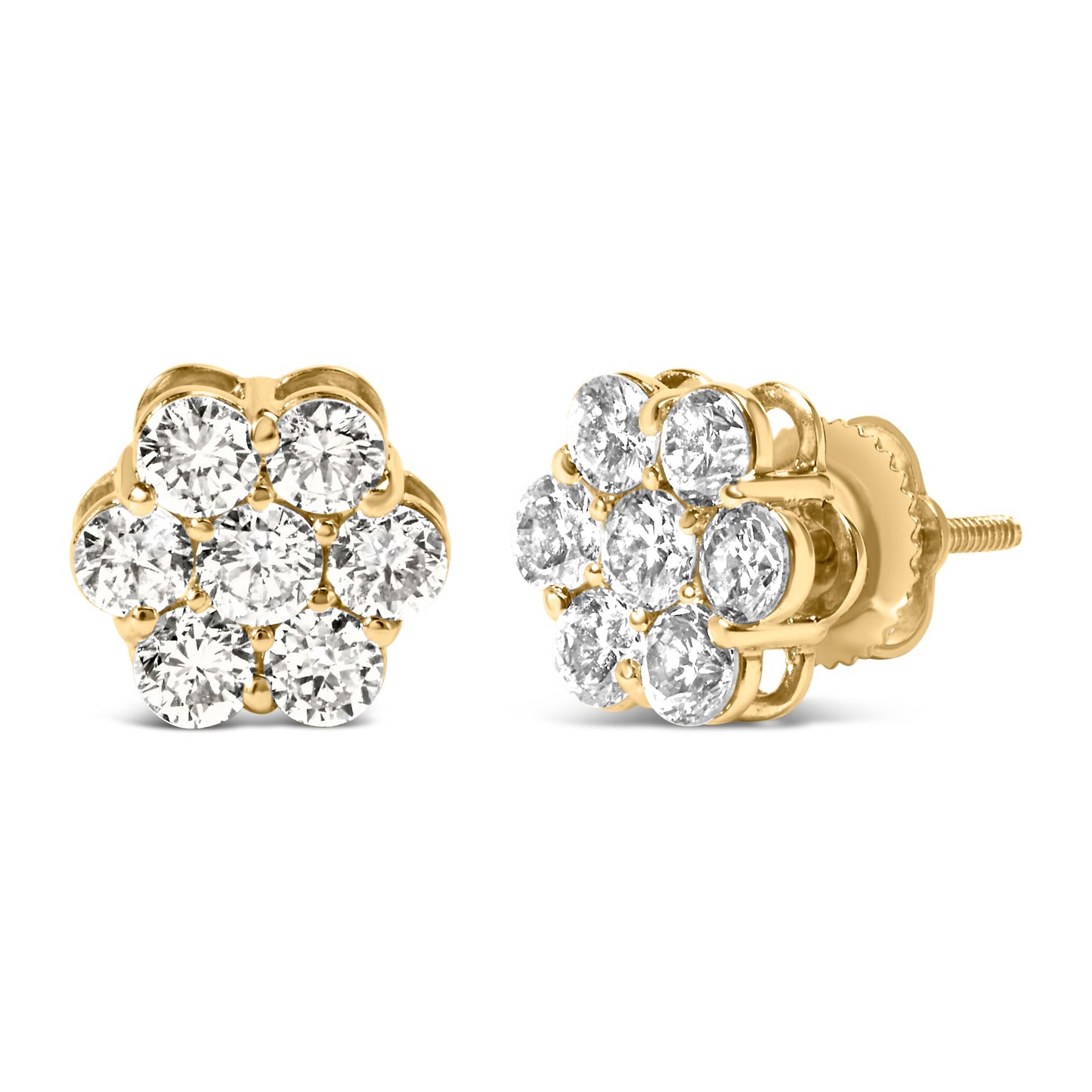 14K Yellow Gold 1 1/2 Cttw 7 Stone Floral Cluster Round Brilliant Cut Diamond Stud Earrings with Screw Backs (I-J Color, SI1-SI2 Clarity) Bids.com