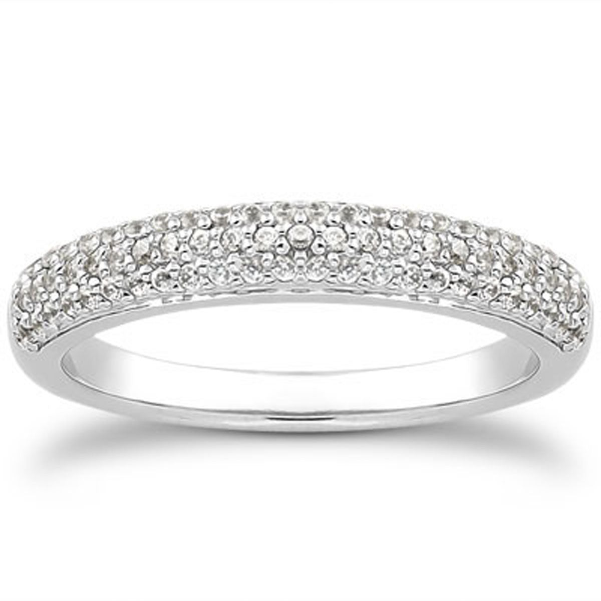 14k White Gold Triple Multi-Row Micro- Pave Diamond Wedding Ring Band Bids.com