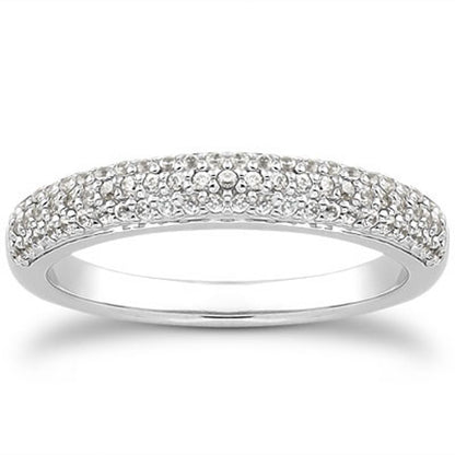 14k White Gold Triple Multi-Row Micro- Pave Diamond Wedding Ring Band Bids.com