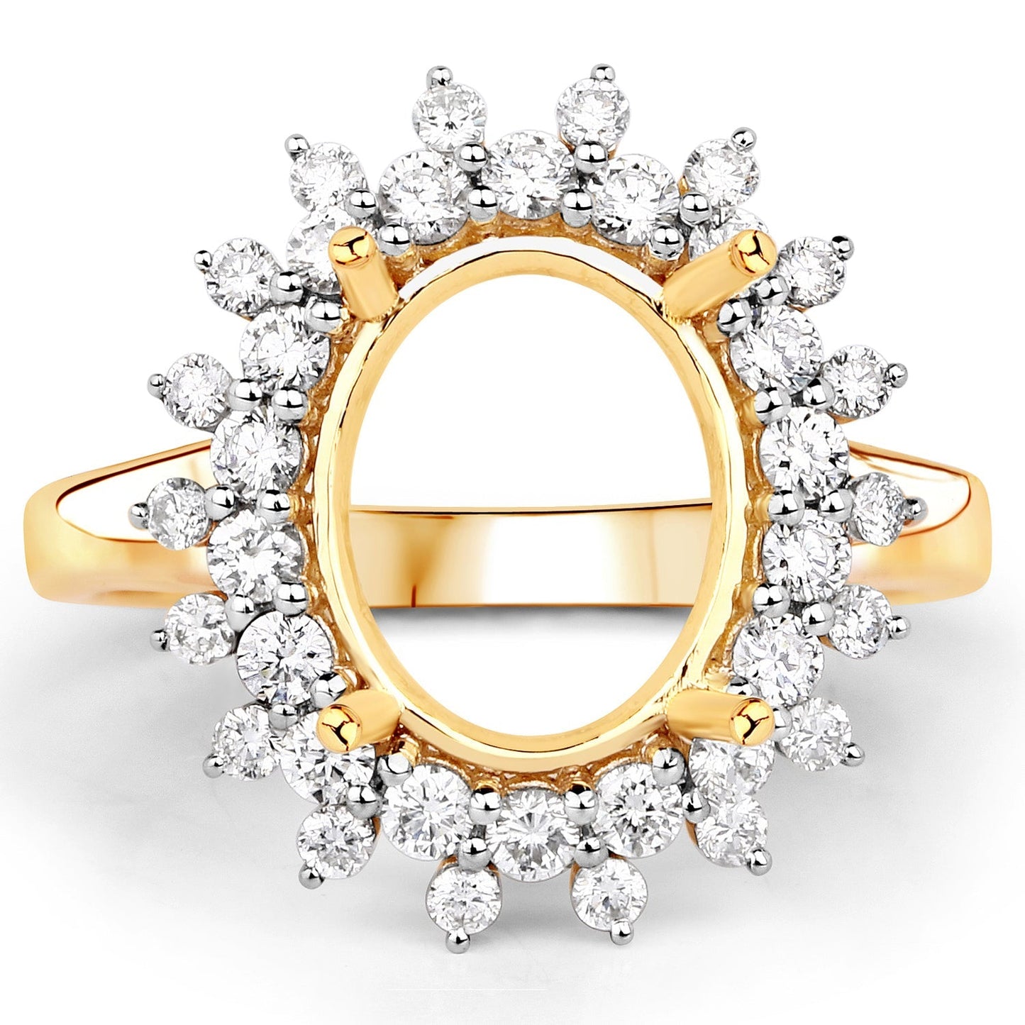 0.79 Carat Genuine White Diamond 14K Yellow Gold Semi Mount Ring - holds 11x9mm Oval Gemstone Bids.com