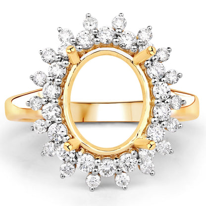 0.79 Carat Genuine White Diamond 14K Yellow Gold Semi Mount Ring - holds 11x9mm Oval Gemstone Bids.com