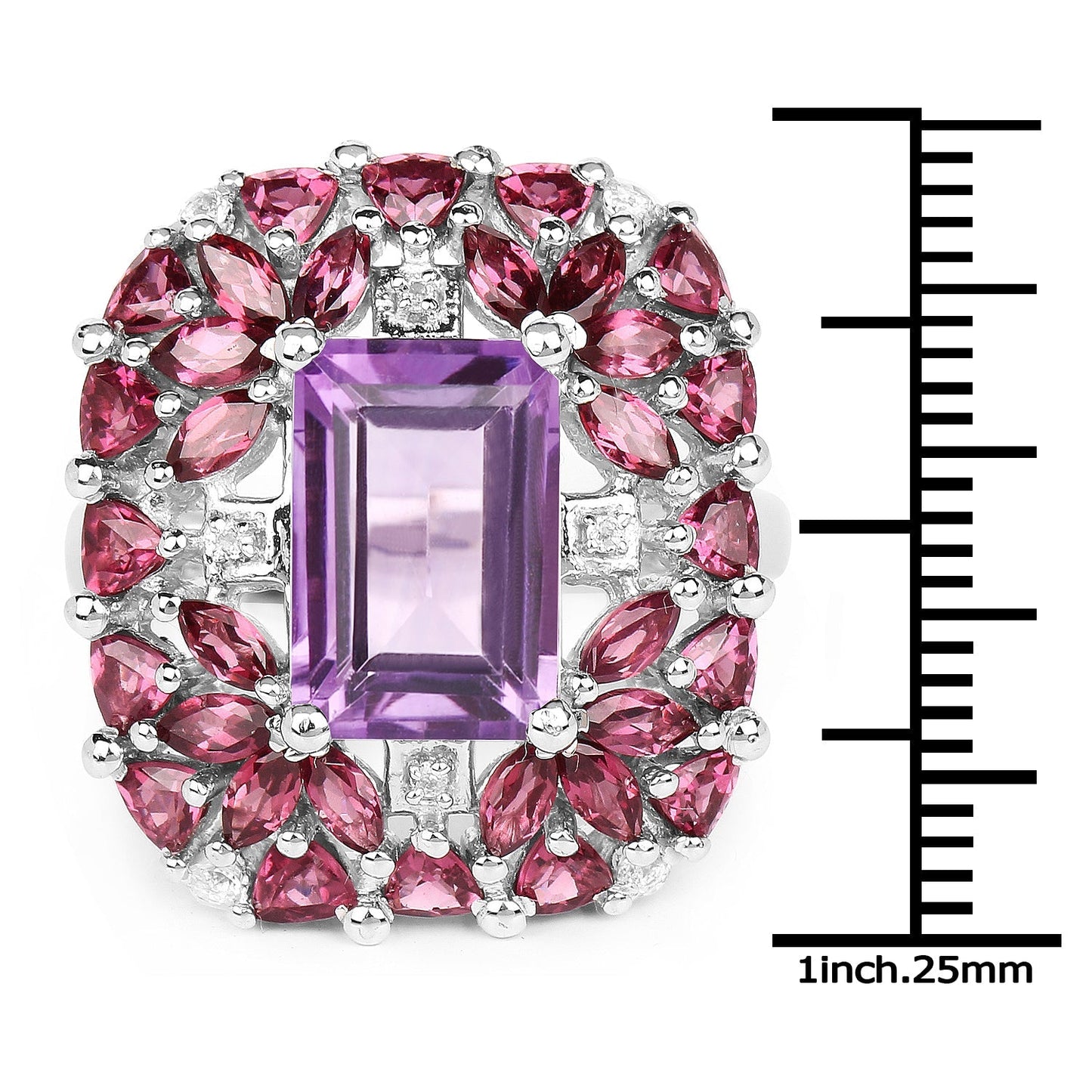 7.59 Carat Genuine Pink Amethyst, Rhodolite and White Topaz .925 Sterling Silver Ring Bids.com