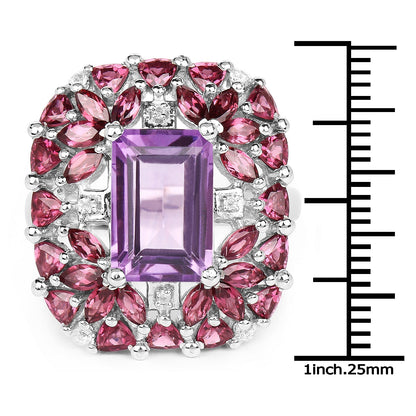 7.59 Carat Genuine Pink Amethyst, Rhodolite and White Topaz .925 Sterling Silver Ring Bids.com