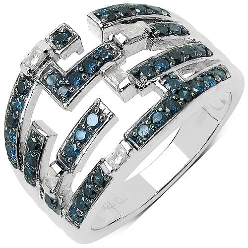 0.59 Carat Genuine Blue Diamond & White Diamond .925 Sterling Silver Ring Bids.com