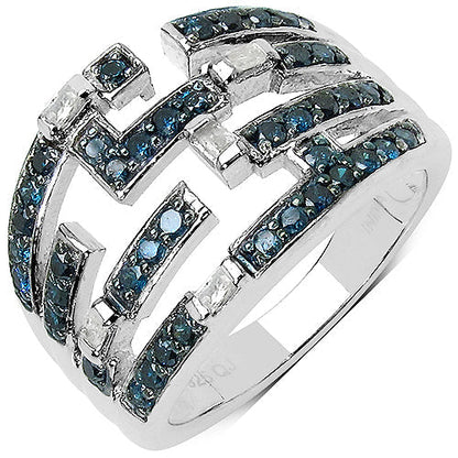 0.59 Carat Genuine Blue Diamond & White Diamond .925 Sterling Silver Ring Bids.com