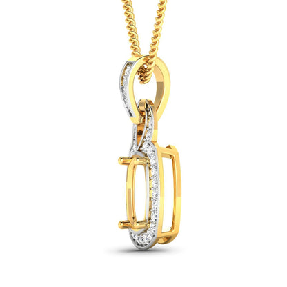 0.25 Carat Genuine White Diamond 14K Yellow Gold Semi Mount Pendant - holds 9x7mm Cushion Gemstone Bids.com