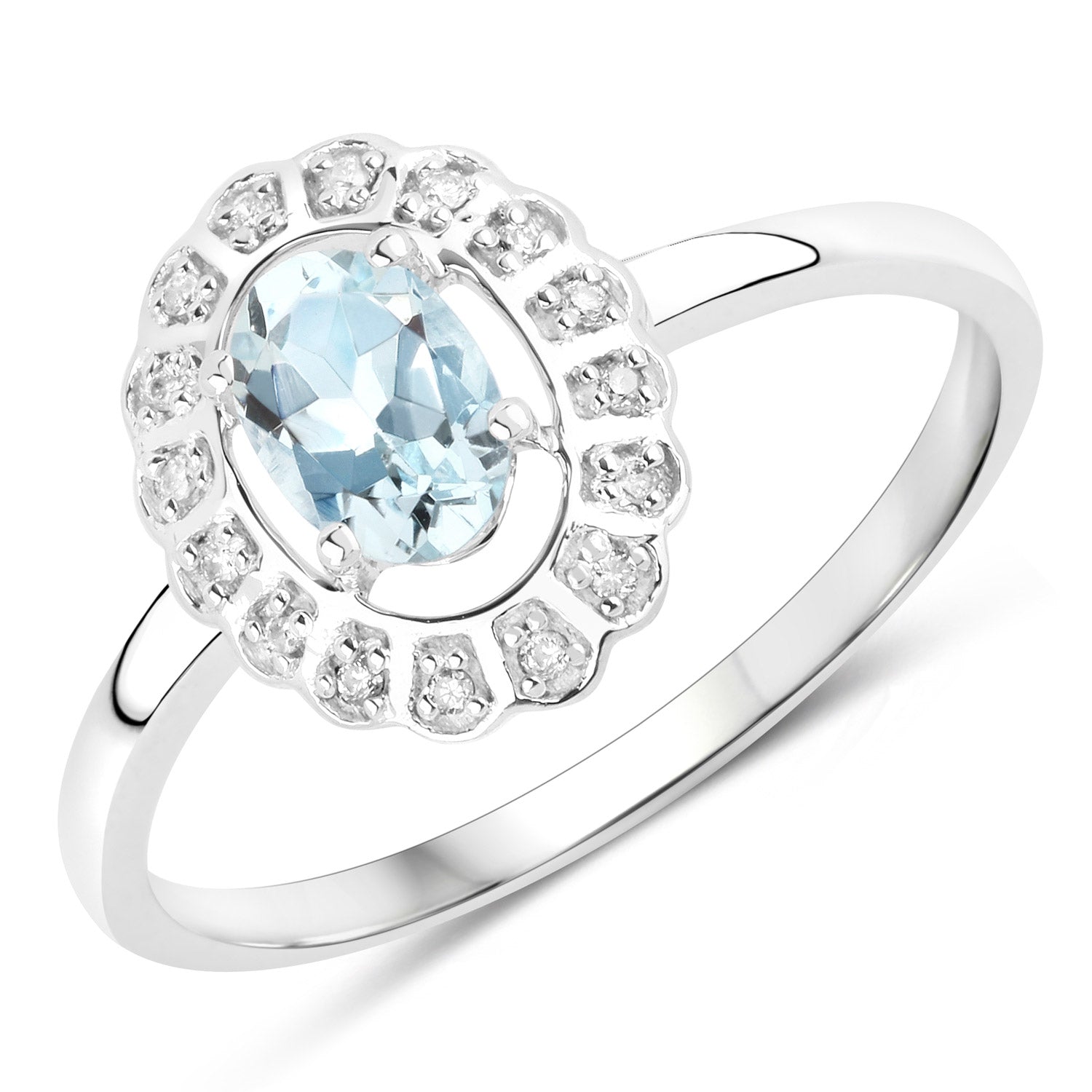 0.44 Carat Genuine Aquamarine and White Diamond 14K White Gold Ring Bids.com