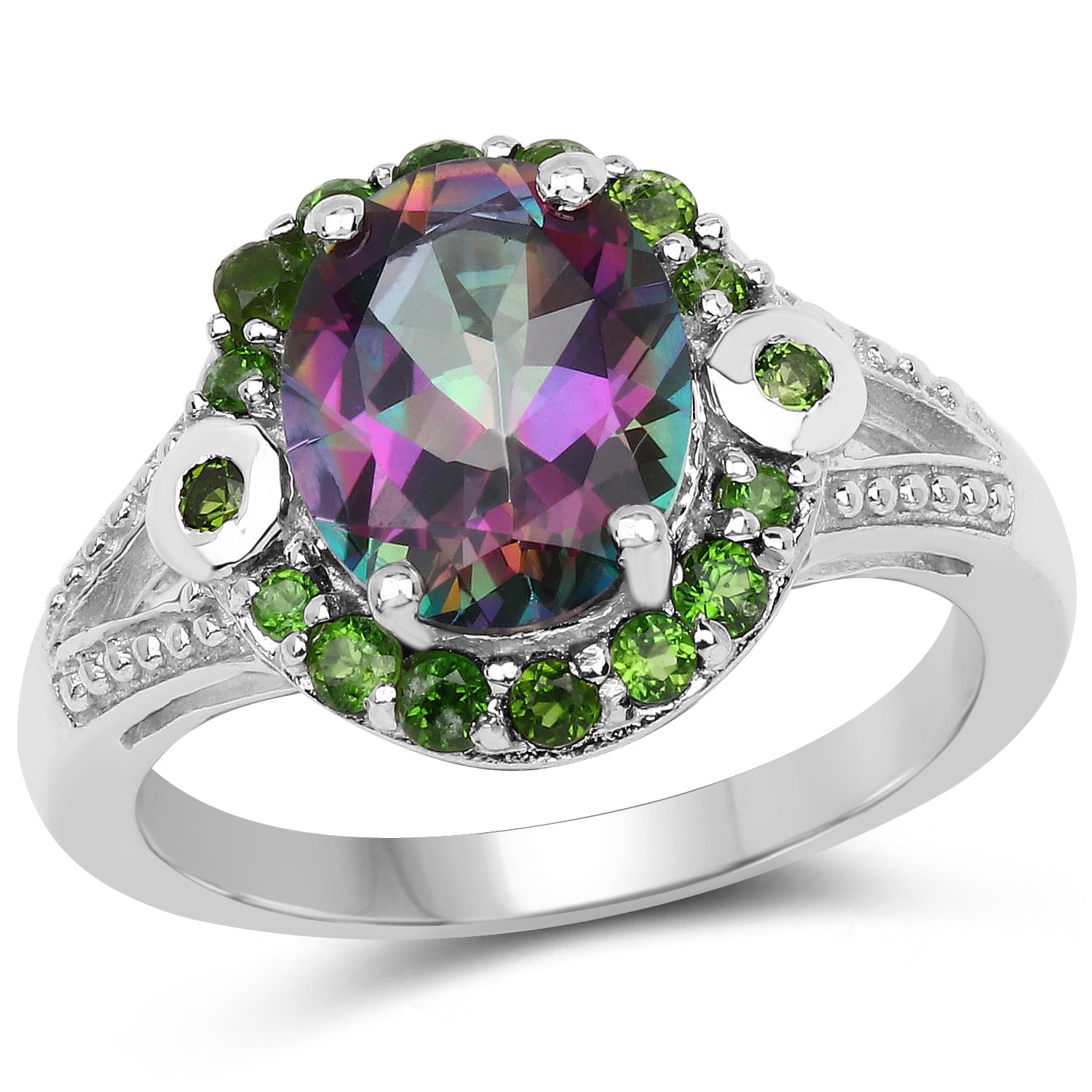 3.92 Carat Genuine Mystic Quartz& Chrome Diopside .925 Sterling Silver Ring Bids.com