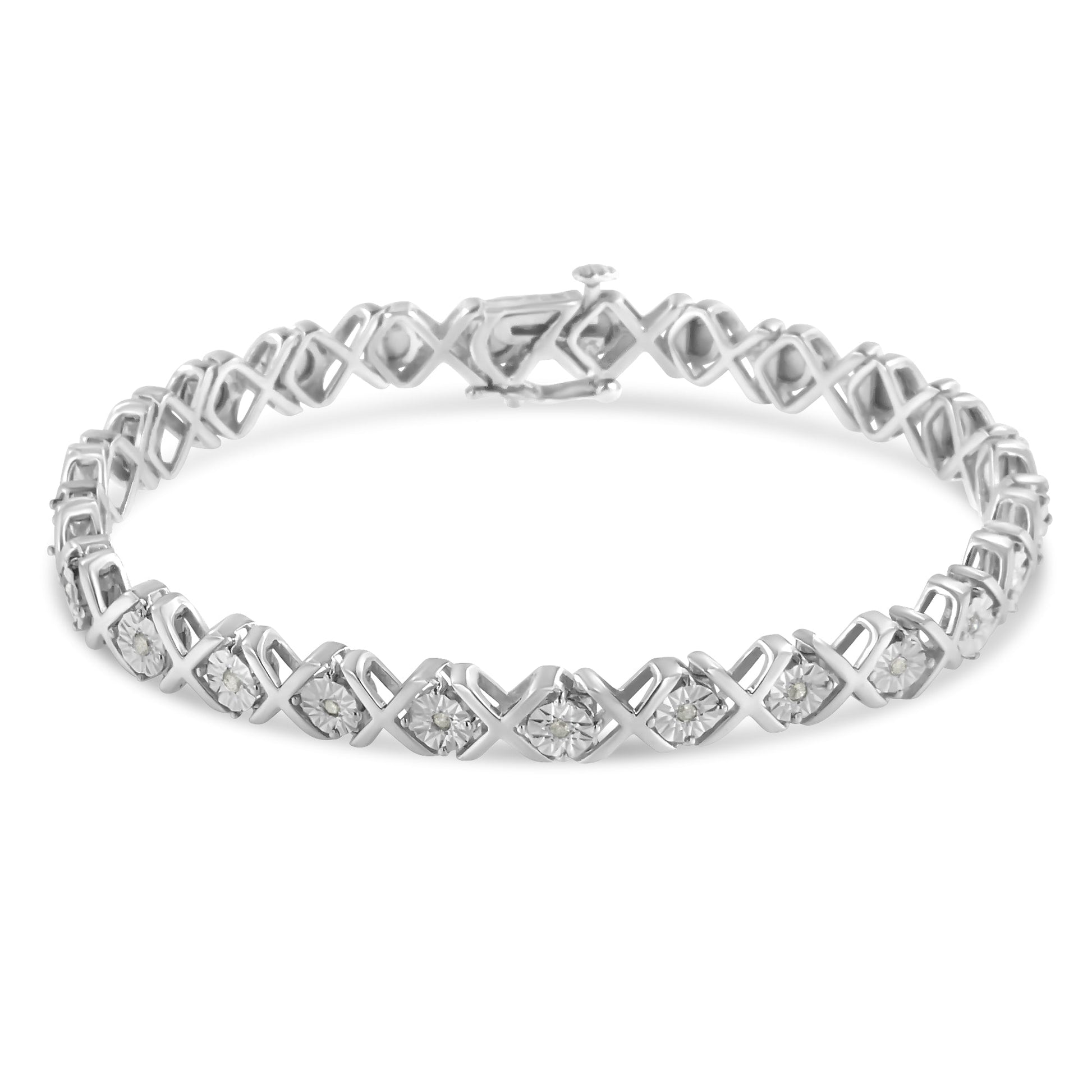 .925 Sterling Silver 1/10 cttw Miracle-Set Round-Cut Diamond "X" Link Tennis Bracelet (I-J color, I2-I3 clarity) - 7.25" Bids.com