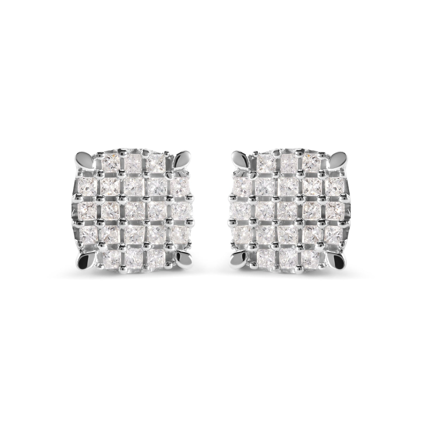10K White Gold 3/4 Cttw Princess Diamond Composite Cushion Shape Stud Earrings (I-J Color, I1-I2 Clarity) Bids.com