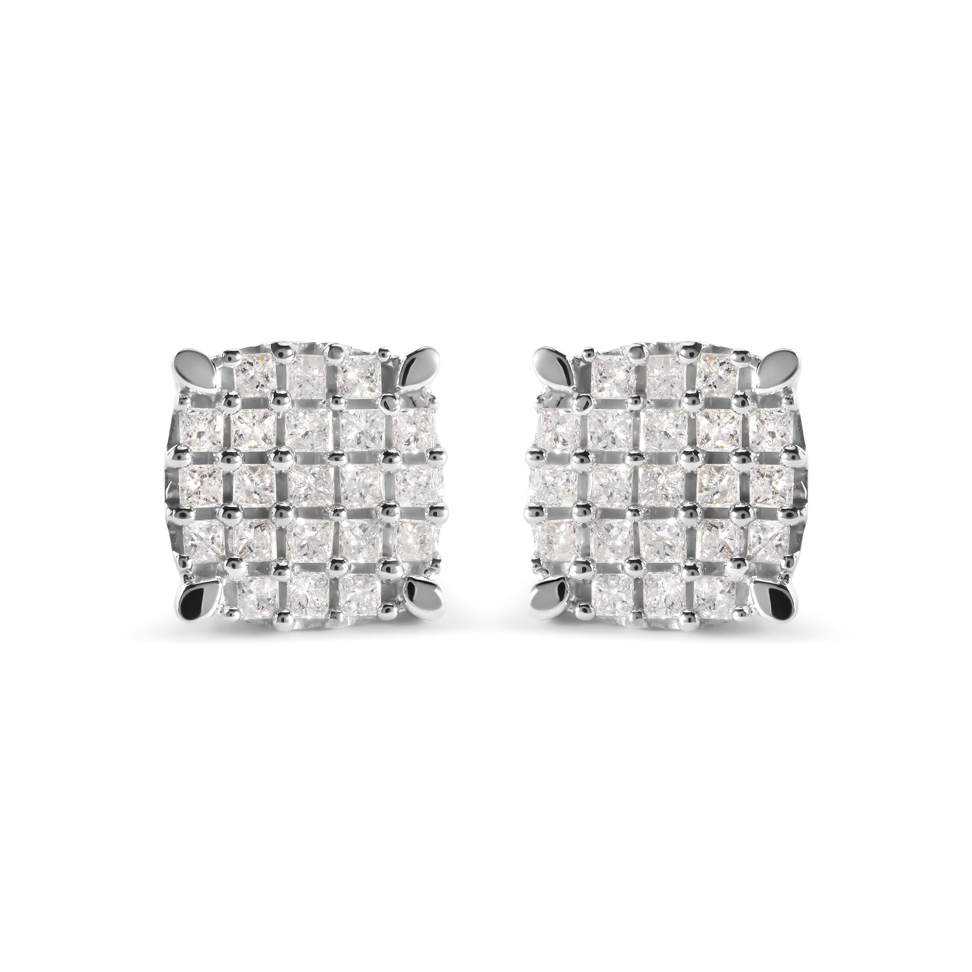 10K White Gold 3/4 Cttw Princess Diamond Composite Cushion Shape Stud Earrings (I-J Color, I1-I2 Clarity) Bids.com