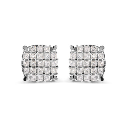 10K White Gold 3/4 Cttw Princess Diamond Composite Cushion Shape Stud Earrings (I-J Color, I1-I2 Clarity) Bids.com