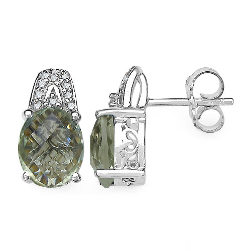 5.25 Carat Genuine Green Amethyst and 0.15 ct.t.w Genuine Diamond Accents Sterling Silver Earrings Bids.com