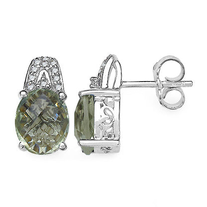 5.25 Carat Genuine Green Amethyst and 0.15 ct.t.w Genuine Diamond Accents Sterling Silver Earrings Bids.com