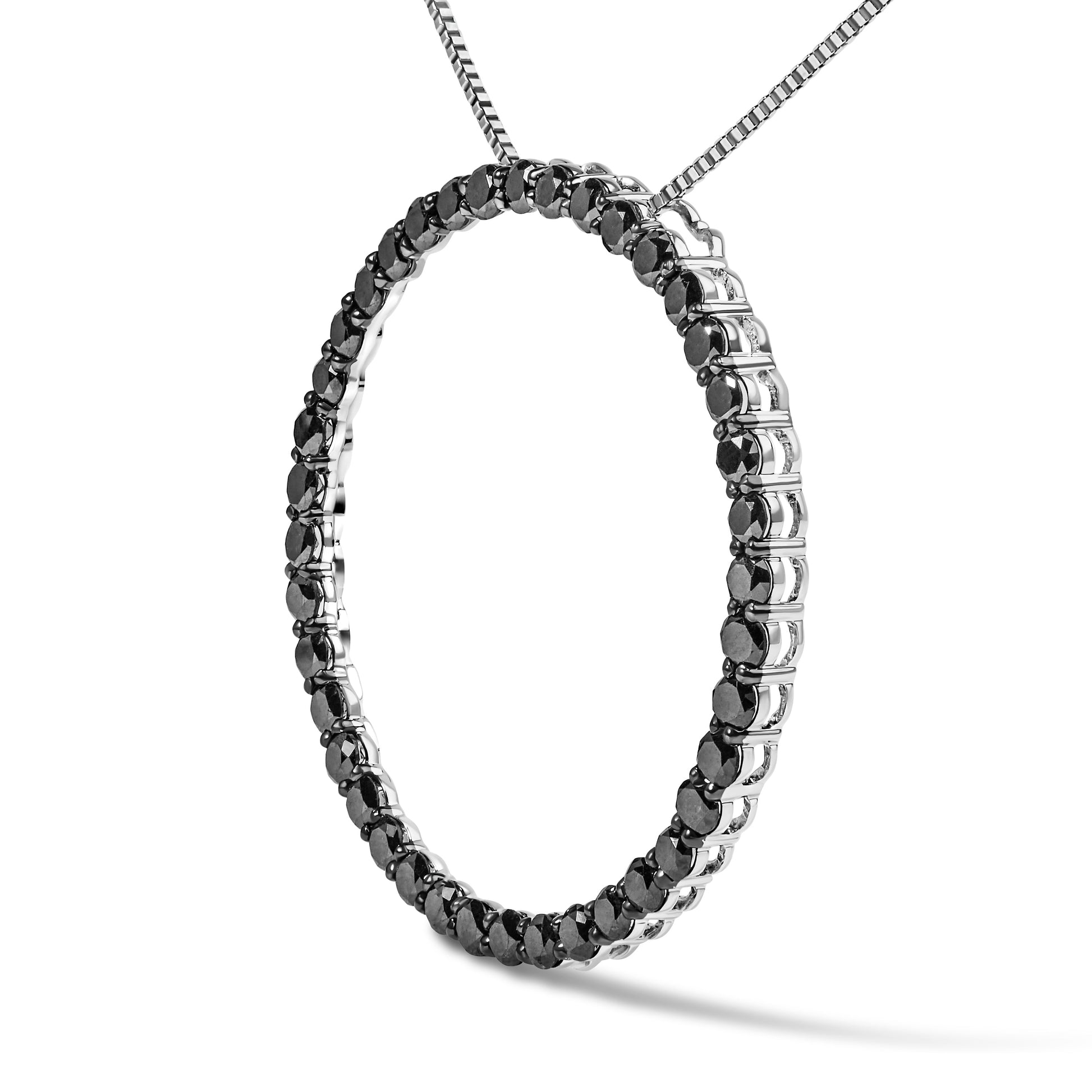 .925 Sterling Silver 4.0 Cttw Black Diamond Open Hoop Circle 18" Pendant Necklace (Black Color, I2-I3 Clarity) Bids.com