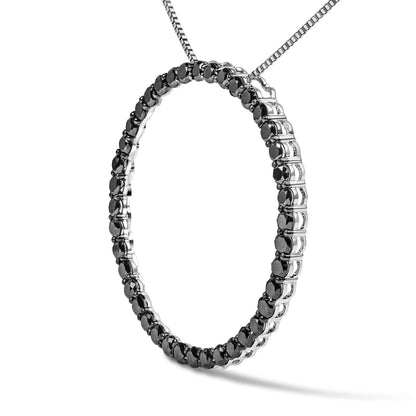 .925 Sterling Silver 4.0 Cttw Black Diamond Open Hoop Circle 18" Pendant Necklace (Black Color, I2-I3 Clarity) Bids.com