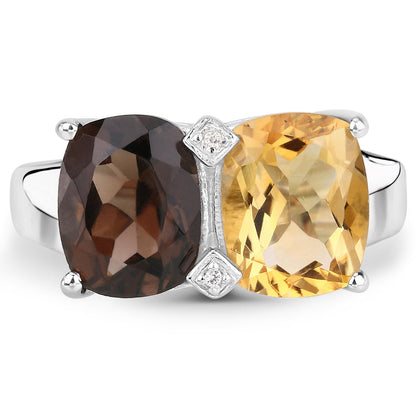 5.01 Carat Genuine Smoky Quartz, Citrine and White Sapphire .925 Sterling Silver Ring Bids.com