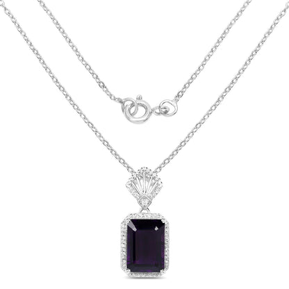 7.37 Carat Genuine Amethyst and White Zircon .925 Sterling Silver Pendant Bids.com