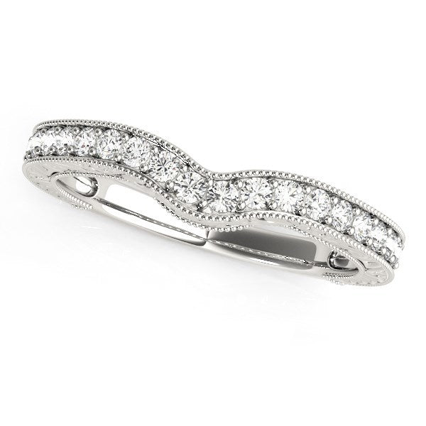 14k White Gold Bead Border Curved Diamond Wedding Band (1/4 cttw) Bids.com