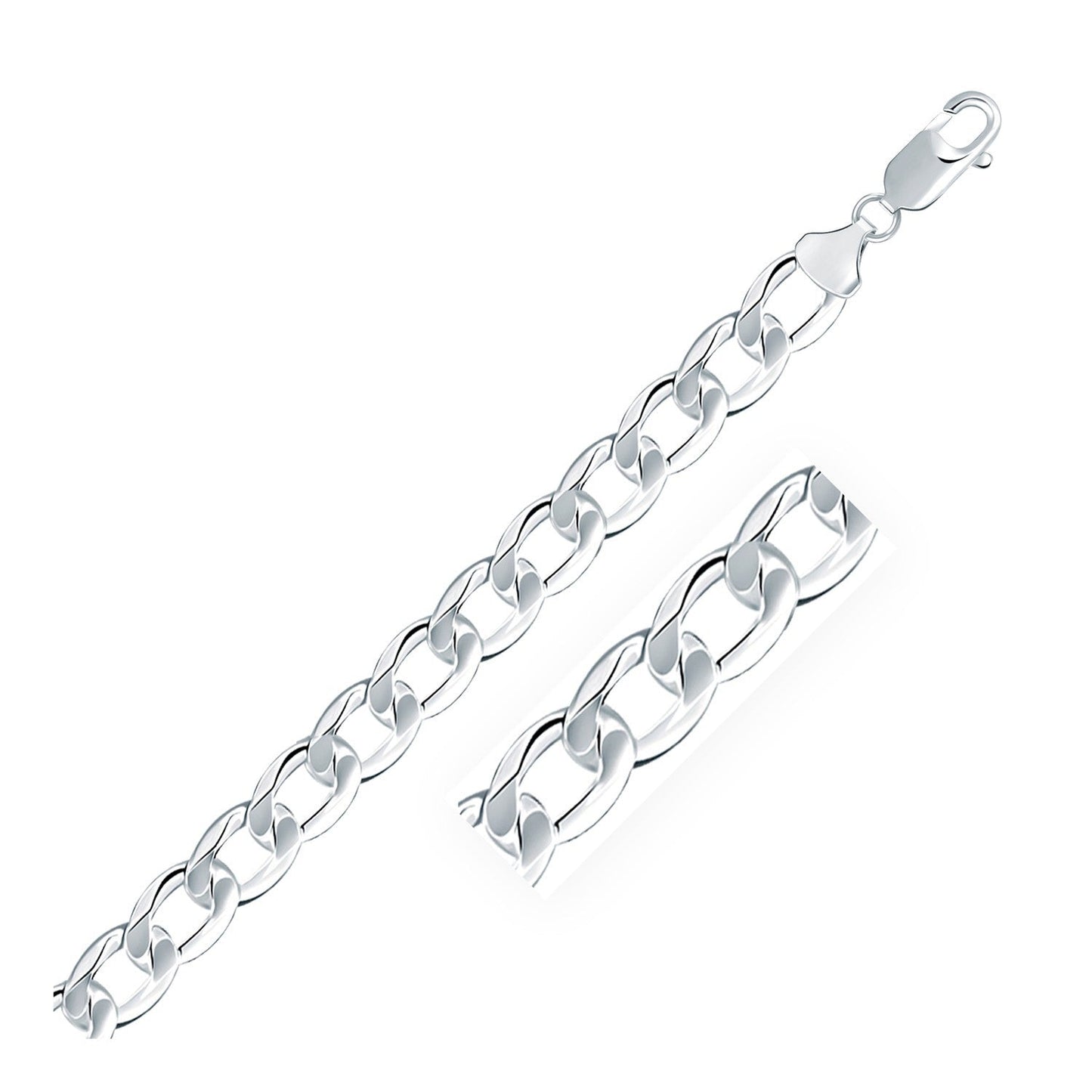 Rhodium Plated 8.4mm Sterling Silver Curb Style Chain Bids.com