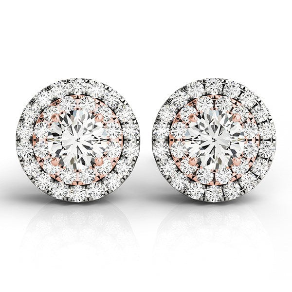 14k White and Rose Gold Round Halo Diamond Earrings (3/4 cttw) Bids.com
