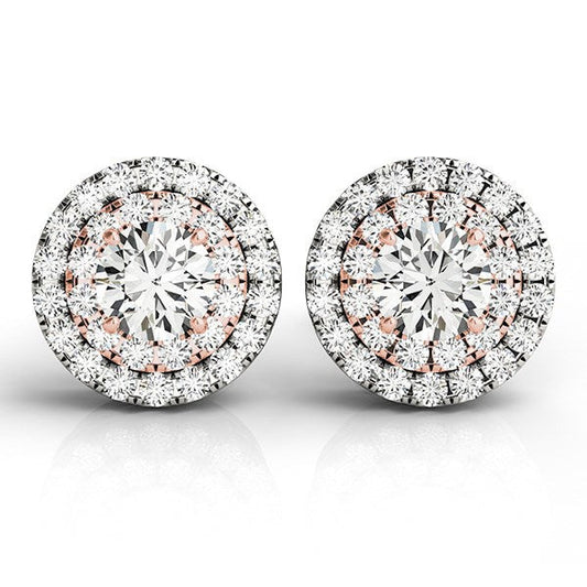 14k White and Rose Gold Round Halo Diamond Earrings (3/4 cttw) Bids.com