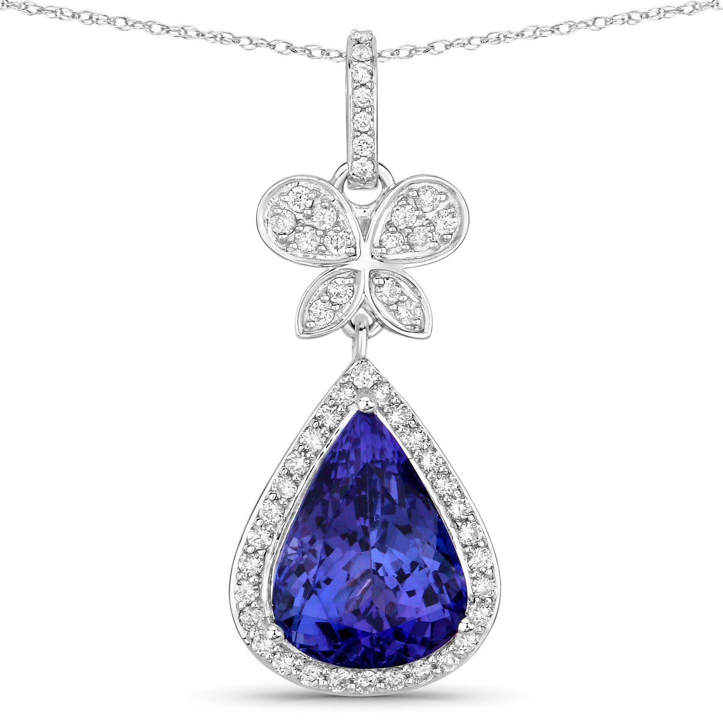 5.54 Carat Genuine Tanzanite and White Diamond 18K White Gold Pendant Bids.com