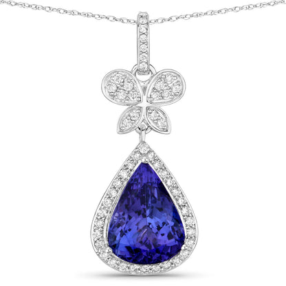 5.54 Carat Genuine Tanzanite and White Diamond 18K White Gold Pendant Bids.com