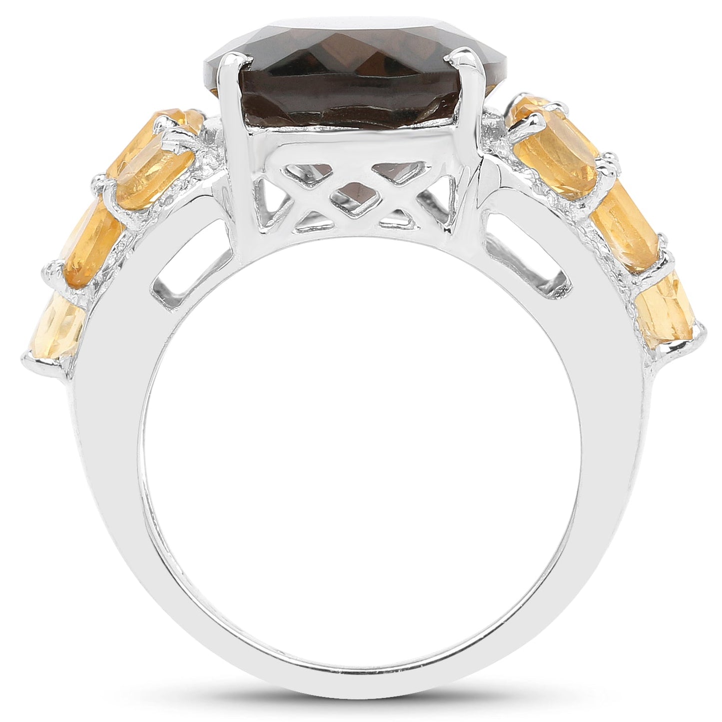 9.74 Carat Genuine Smoky Quartz, Citrine & White Topaz .925 Sterling Silver Ring Bids.com