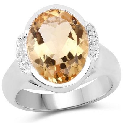 5.05 Carat Genuine Citrine and White Diamond .925 Sterling Silver Ring Bids.com