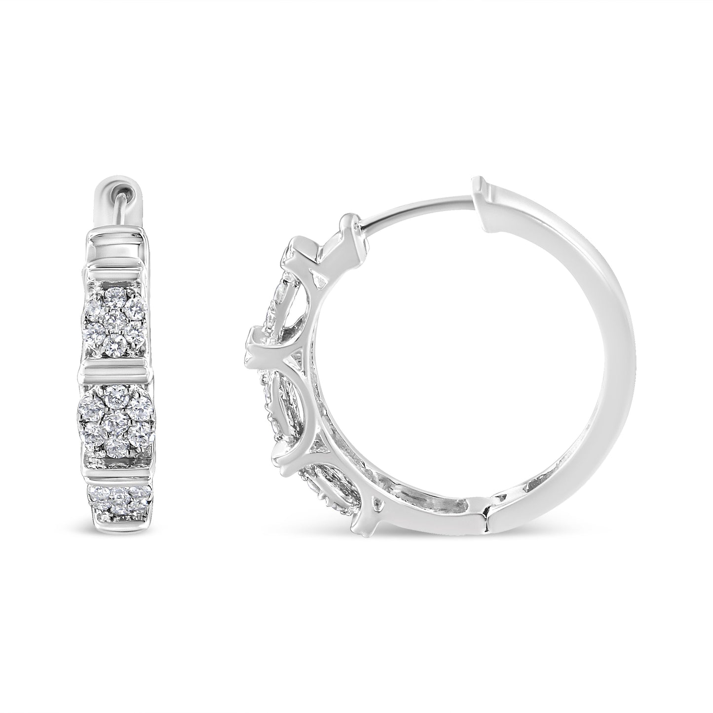 .925 Sterling Silver 1/2 Cttw Lab Grown Round Diamond Floral Cluster Hoop Earrings (F-G Color, SI1-SI2 Clarity) Bids.com