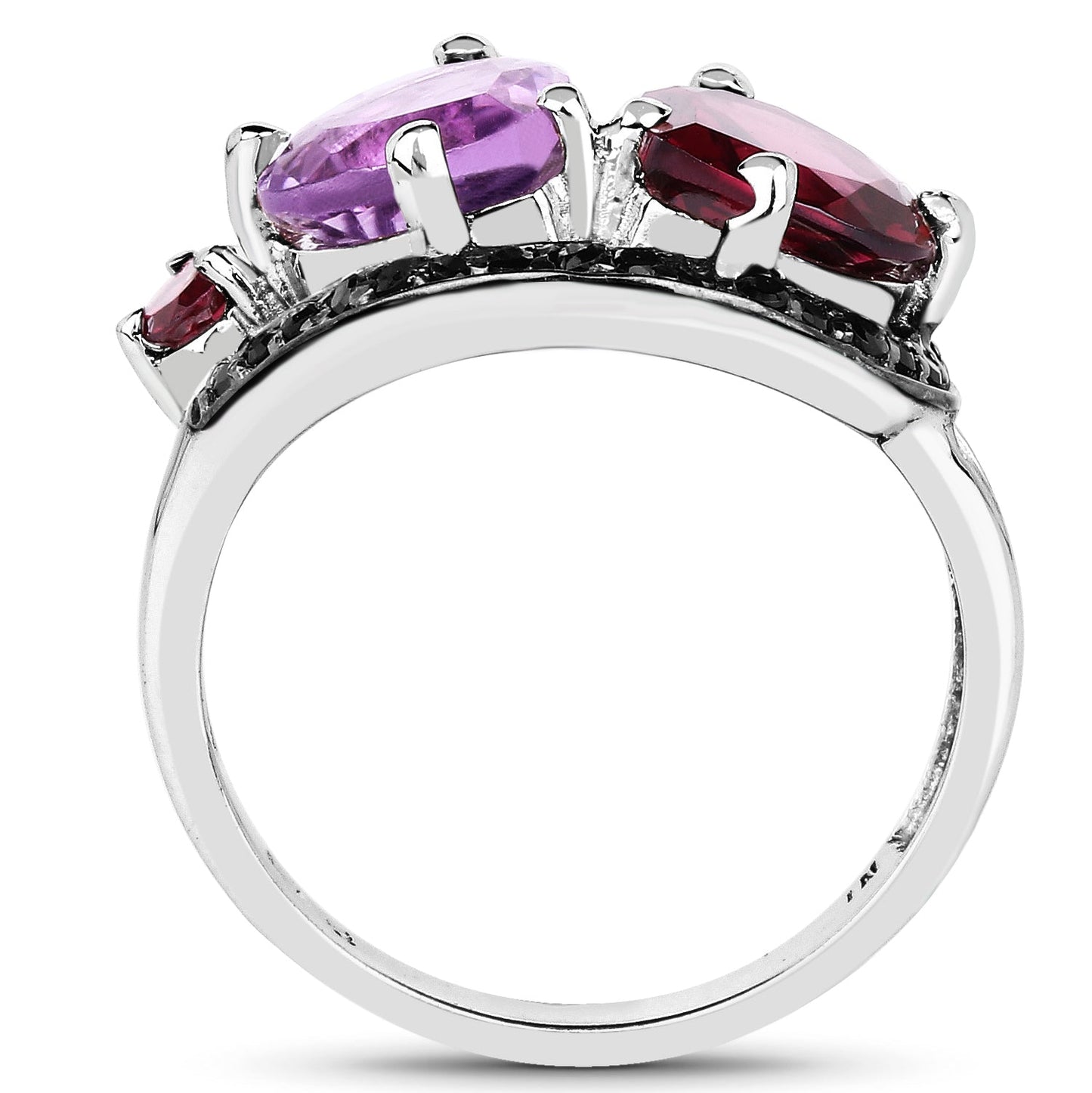 4.07 Carat Genuine Amethyst, Rhodolite & Black Spinel .925 Sterling Silver Ring Bids.com