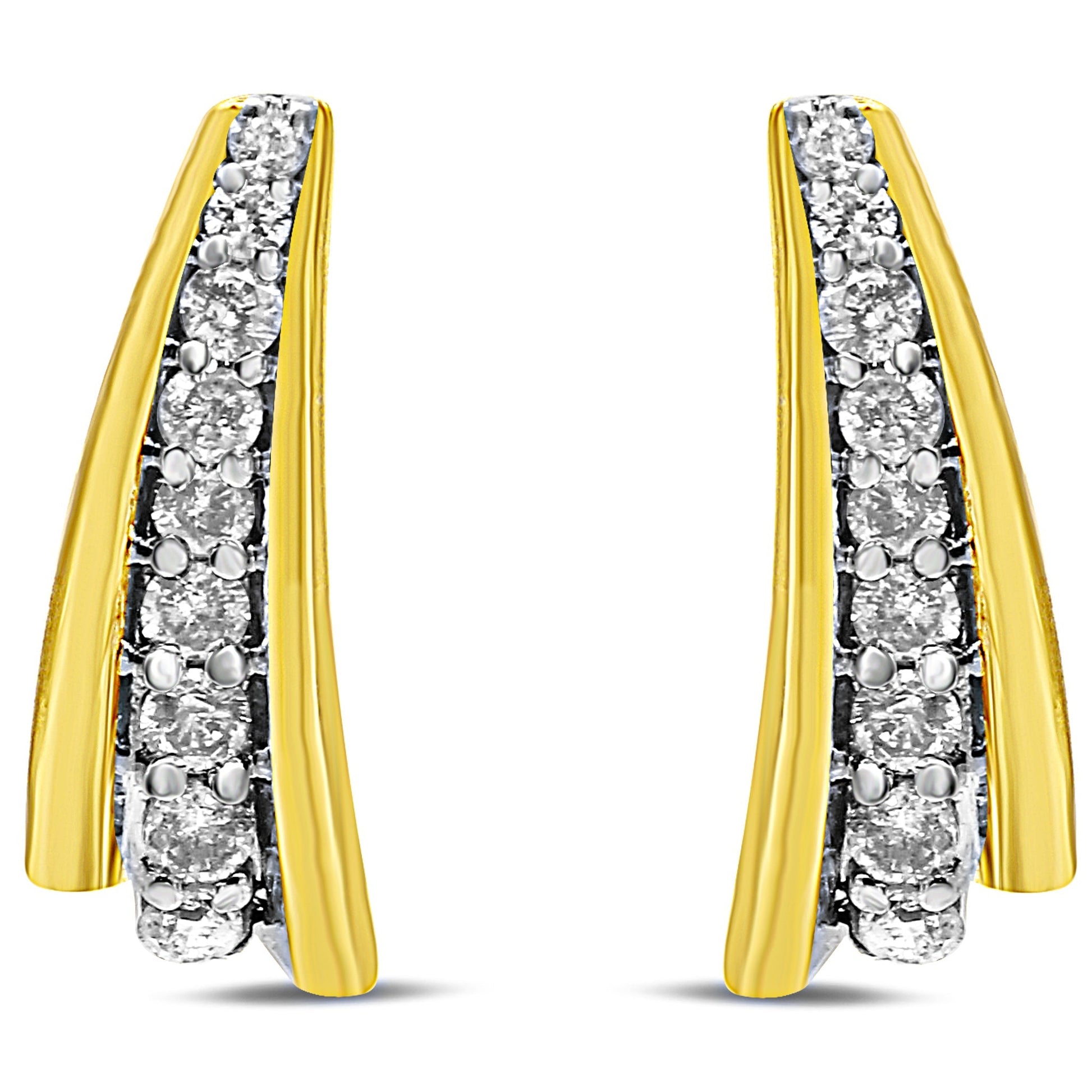 10K Yellow Gold Plated .925 Sterling Silver 0.50 Cttw Round Diamond Graduated Huggie Earrings (I-J Color, I2-I3 Clarity) Bids.com