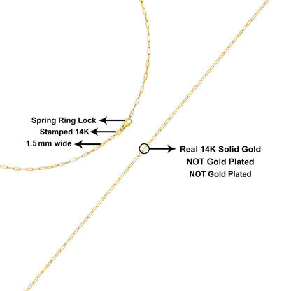 Unisex Solid 14K Yellow Gold 1.5mm Paperclip Chain Necklace - 18 Inches Bids.com