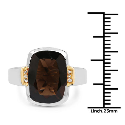 Two Tone Plated 5.51 Carat Genuine Smoky Quartz and White Topaz .925 Sterling Silver Ring Bids.com
