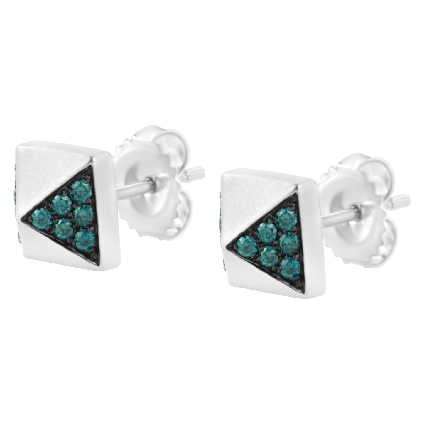 14K White Gold 1/4 Cttw Treated Blue Diamond Pyramid Stud Earring (Blue Color, SI1-SI2 Clarity) Bids.com