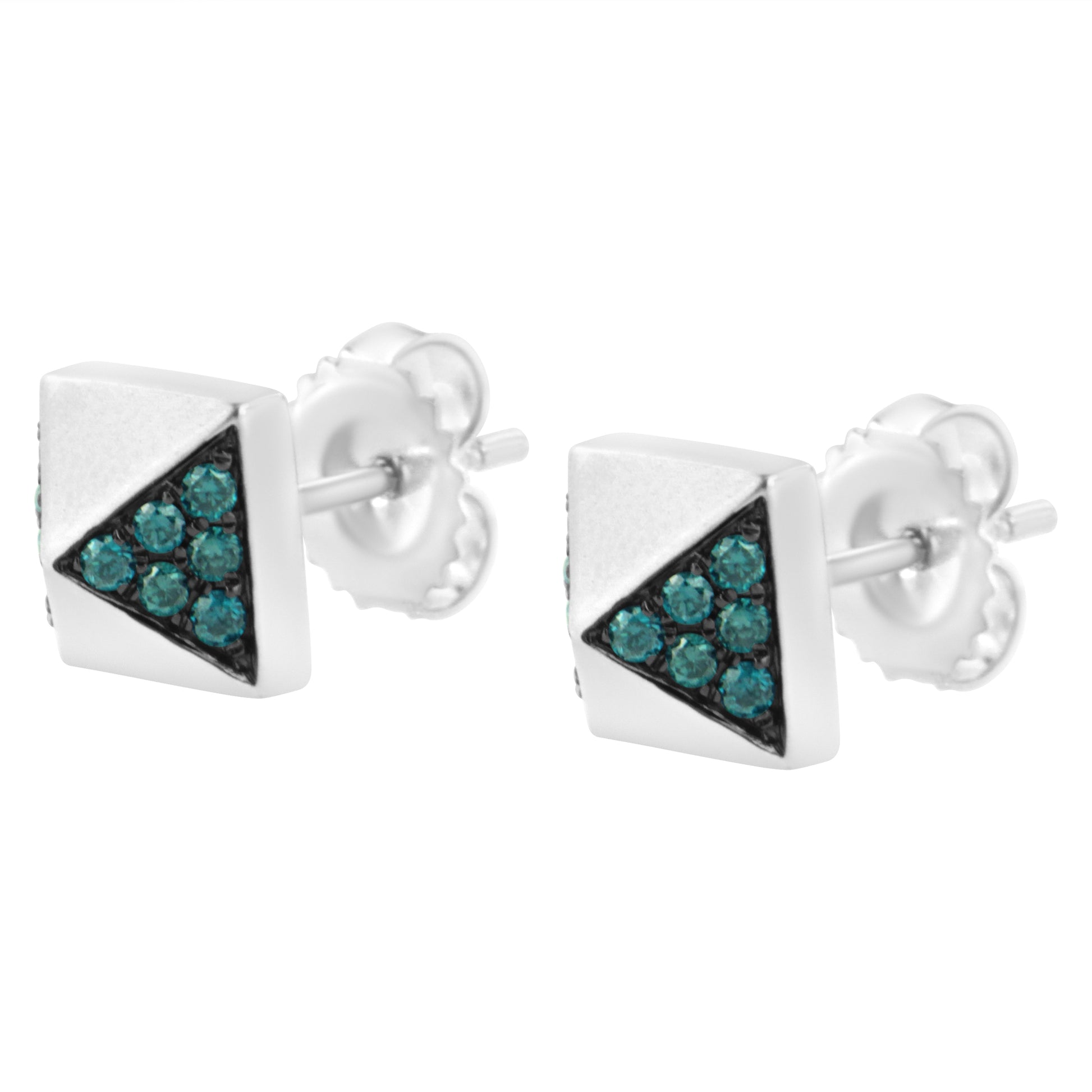 14K White Gold 1/4 Cttw Treated Blue Diamond Pyramid Stud Earring (Blue Color, SI1-SI2 Clarity) Bids.com