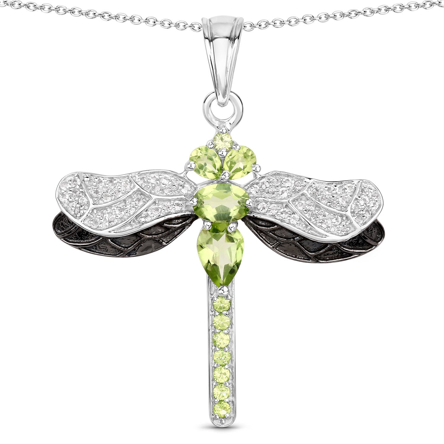 1.98 Carat Genuine Peridot and White Topaz .925 Sterling Silver Pendant Bids.com