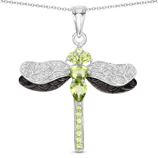 1.98 Carat Genuine Peridot and White Topaz .925 Sterling Silver Pendant Bids.com