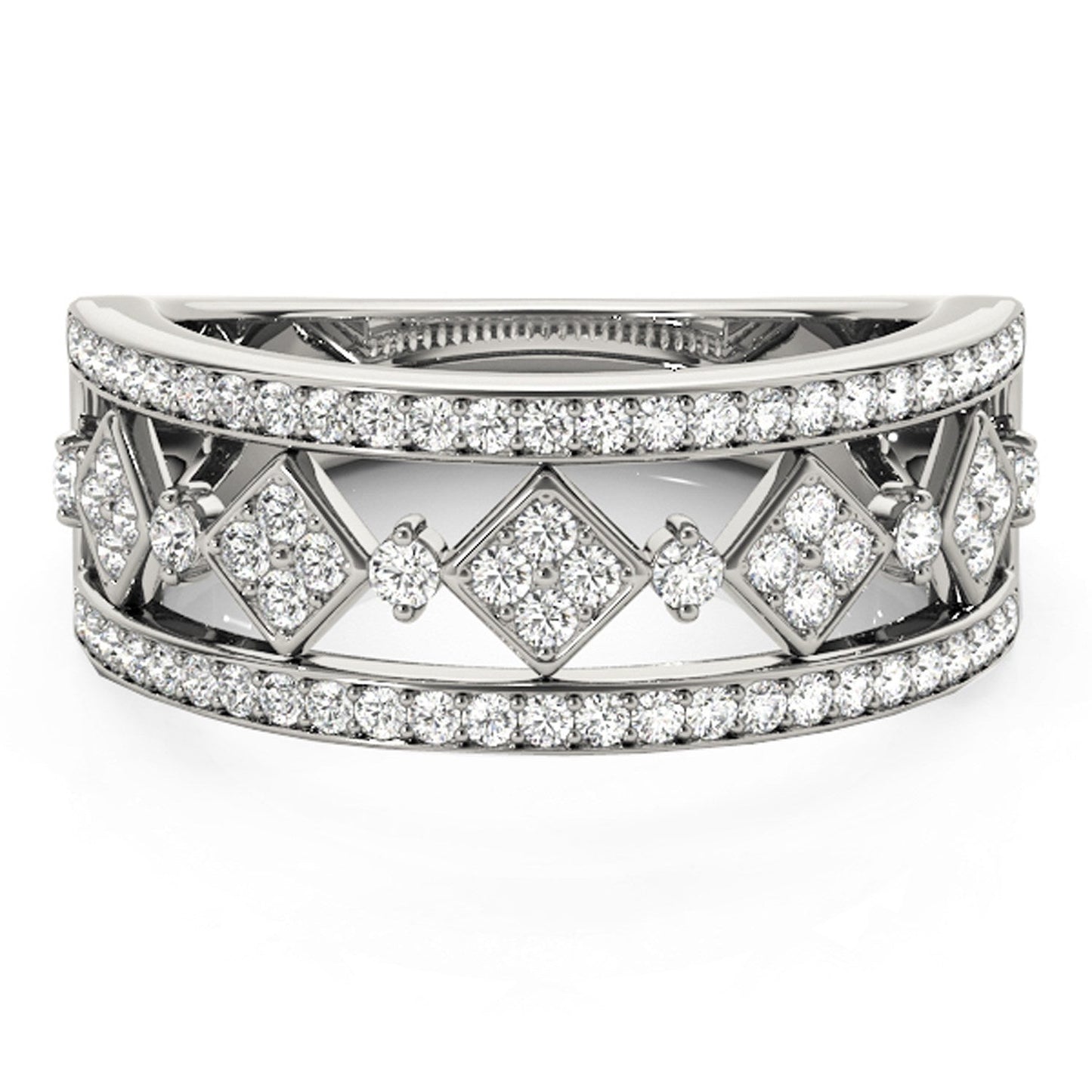 Diamond Studded Square Motif Ring in 14k White Gold (1/2 cttw) Bids.com