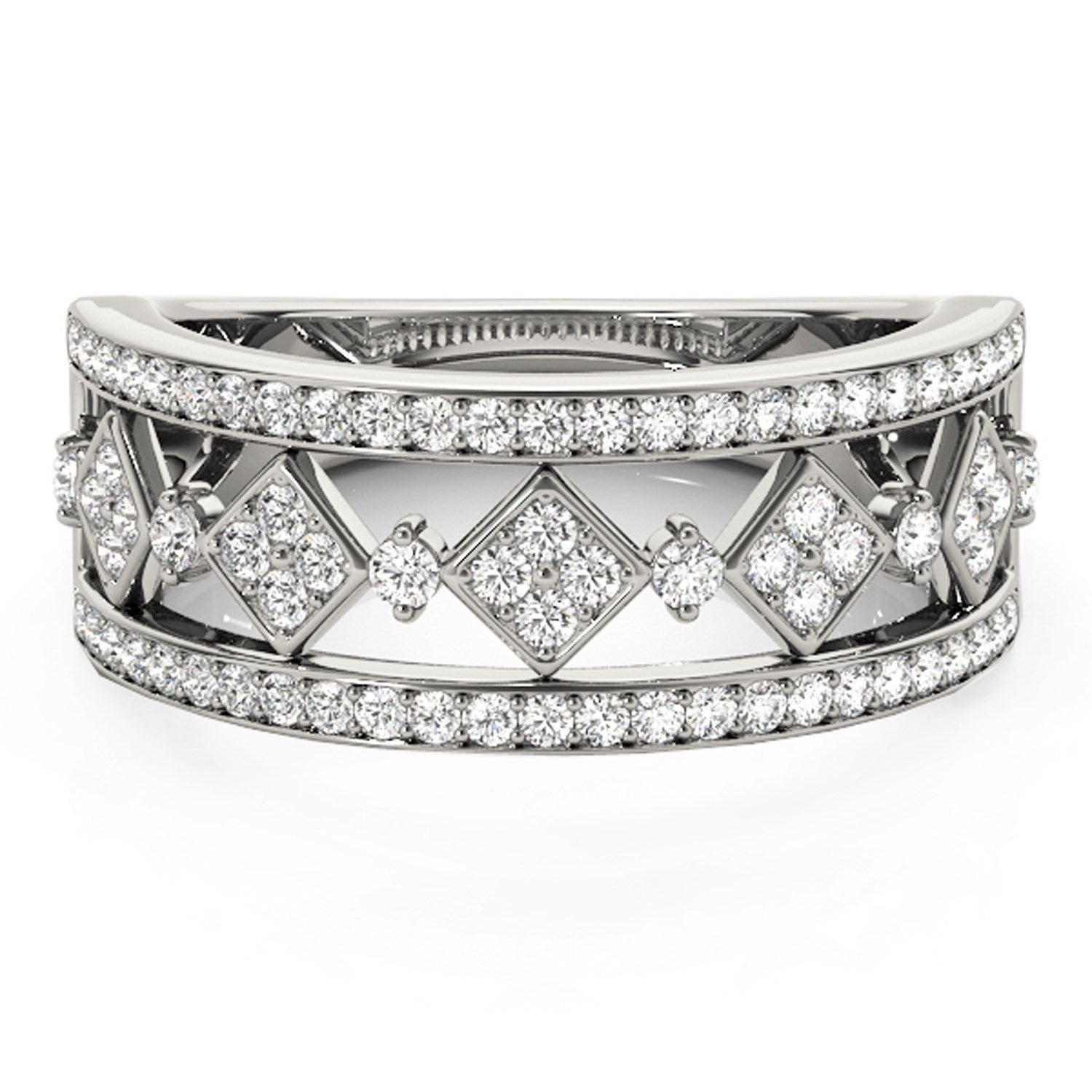 Diamond Studded Square Motif Ring in 14k White Gold (1/2 cttw) Bids.com