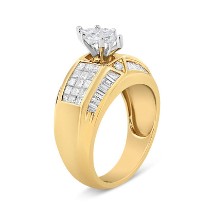 14K Yellow and White Gold 1 3/4 Cttw Round, Baguette, Princess and Pie-Cut Diamond Ring (H-I Color, SI1-SI2 Clarity) Bids.com