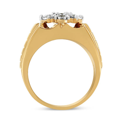 Men's 14K Yellow Gold Plated .925 Sterling Silver 1/3 Cttw Miracle-Set Floral Diamond Cluster Ring (I-J Color, I1-I2 Clarity) - Size 10 Bids.com