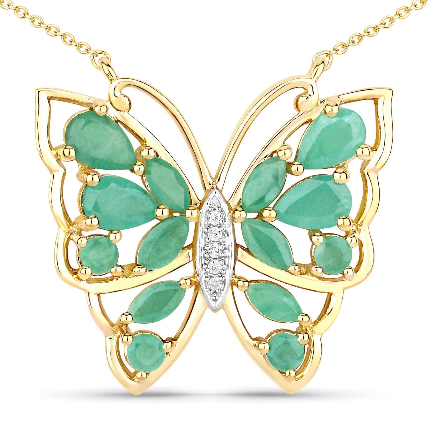 2.60 Carat Genuine Emerald and White Zircon .925 Sterling Silver Necklace Bids.com