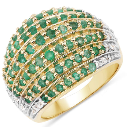 2.16 Carat Genuine Zambian Emerald and White Topaz .925 Sterling Silver Ring Bids.com